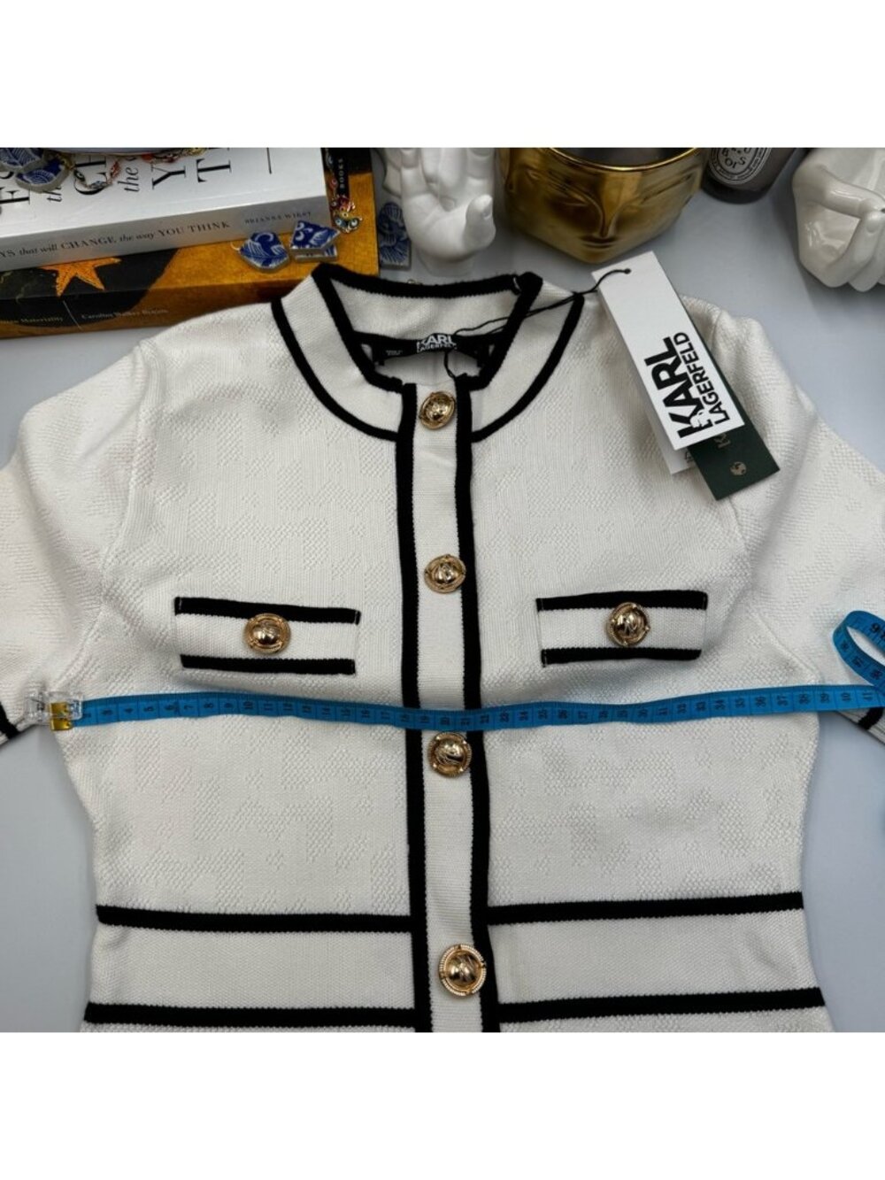 🆕 KARL LAGERFELD 🧿 NWT Classic Knit Dress with Embroidered Monogram, White, Sm - Picture 14 of 16